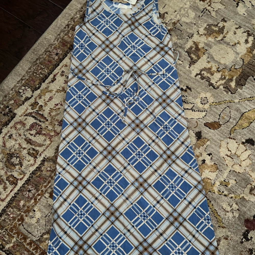 Blue and Brown Plaid Sleeveless Dress